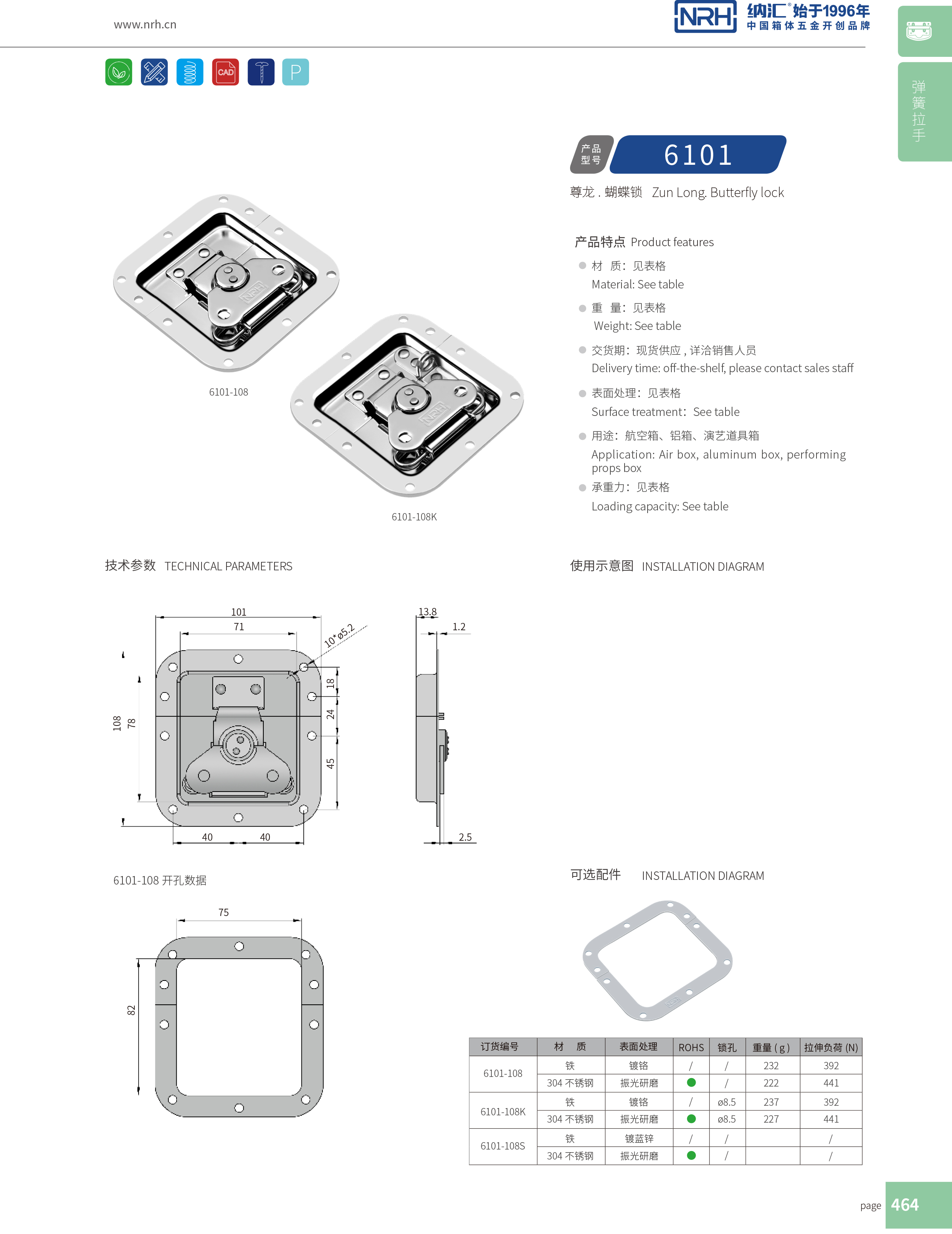 蝶鎖箱扣6101-108K三輪車鎖扣_燒烤箱鎖扣_NRH納匯箱扣 