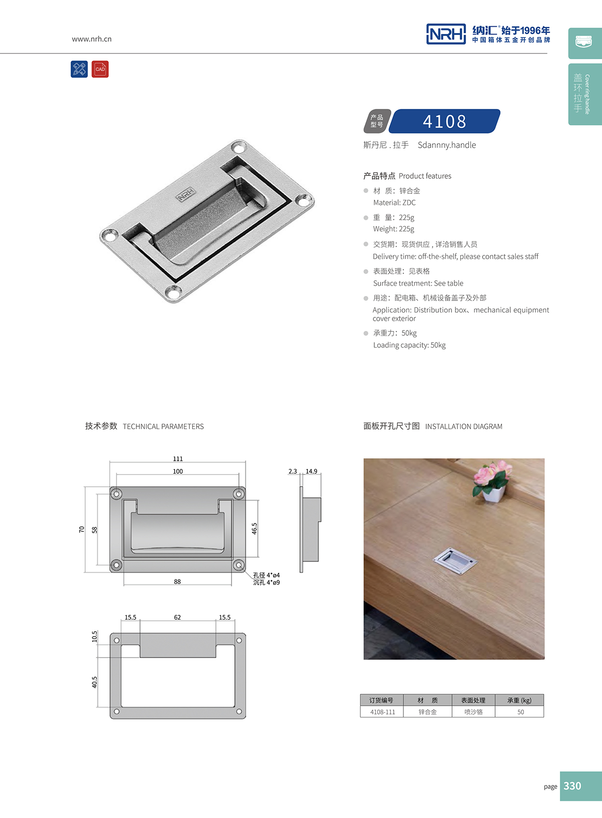 納匯/NRH電箱4108-111蓋環拉手