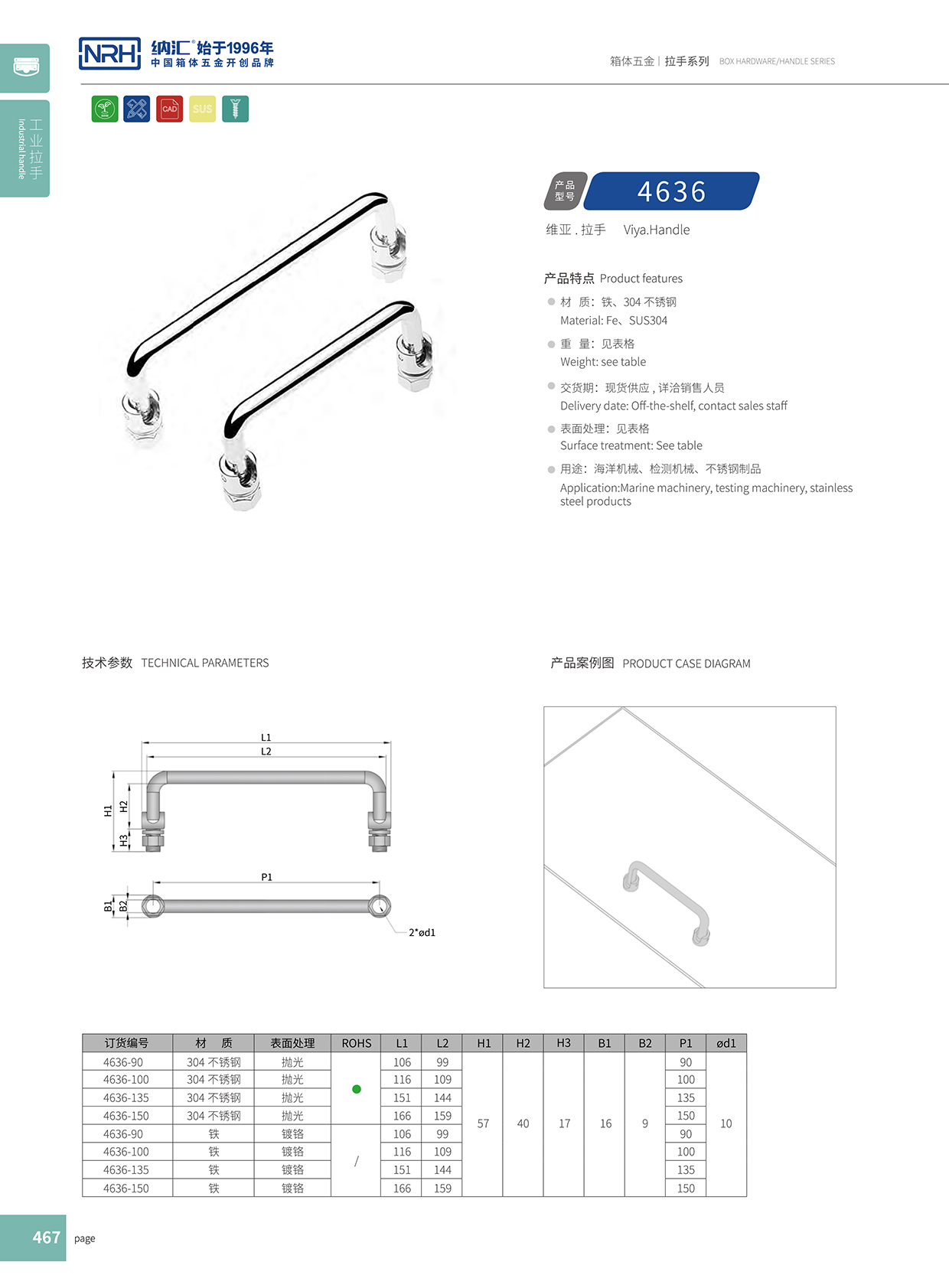 納匯/NRH 4636-135 冷柜門拉手