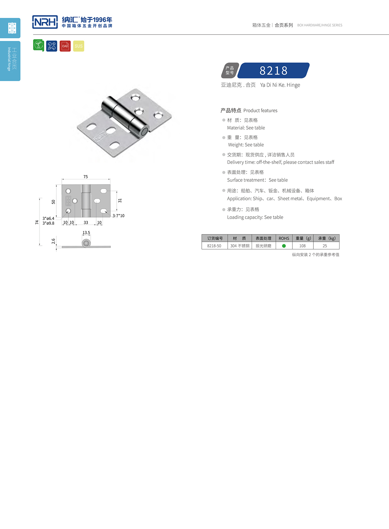 8218-50工業箱合頁