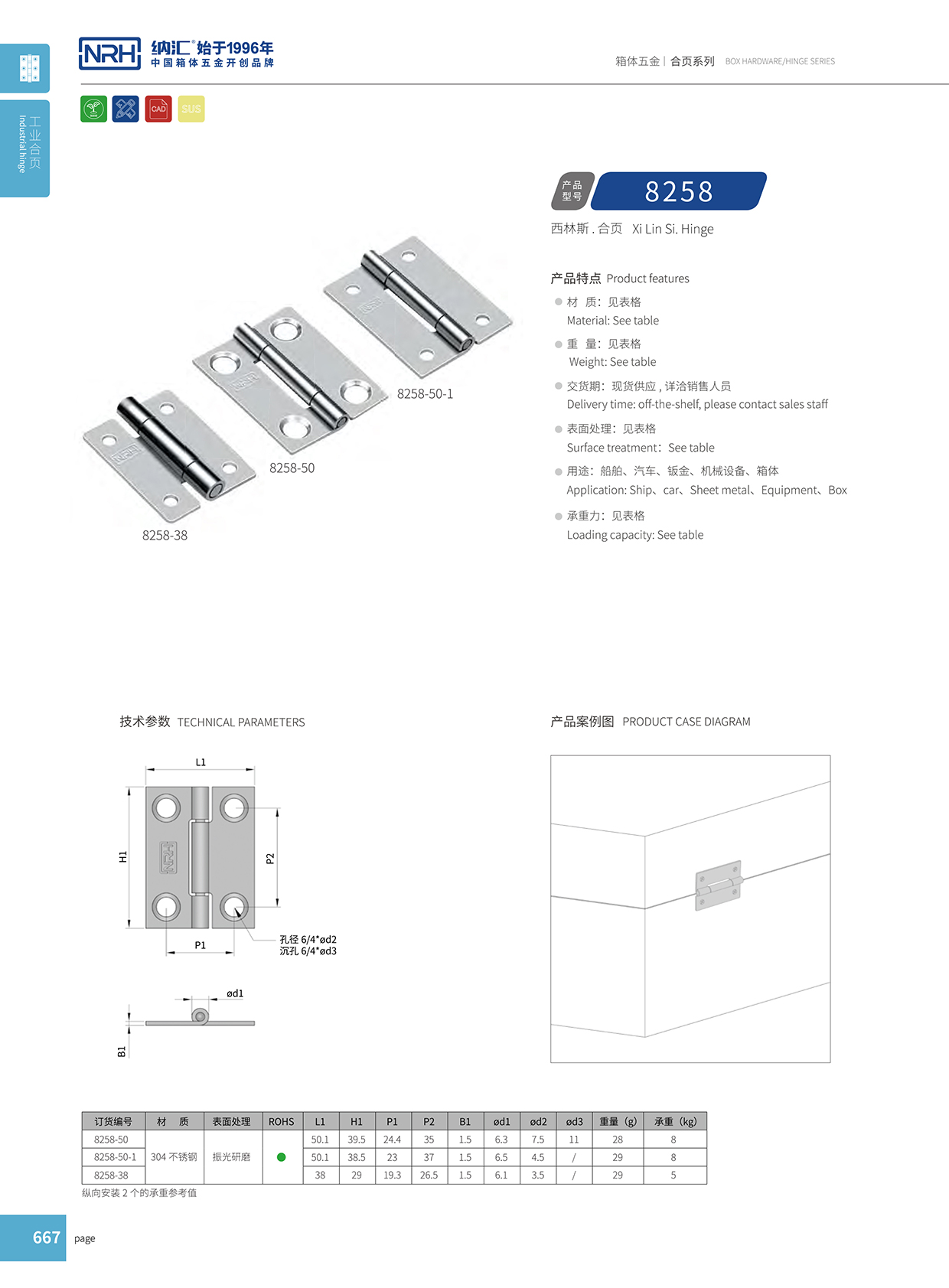 納匯/NRH 不銹鋼合頁 8258-38