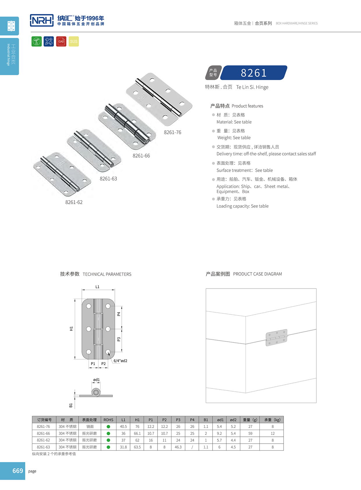 納匯/NRH 不銹鋼合頁 8261-76