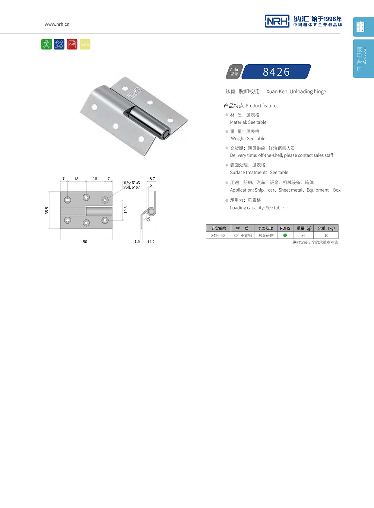  納匯/NRH 8426-50 工業五金鉸鏈