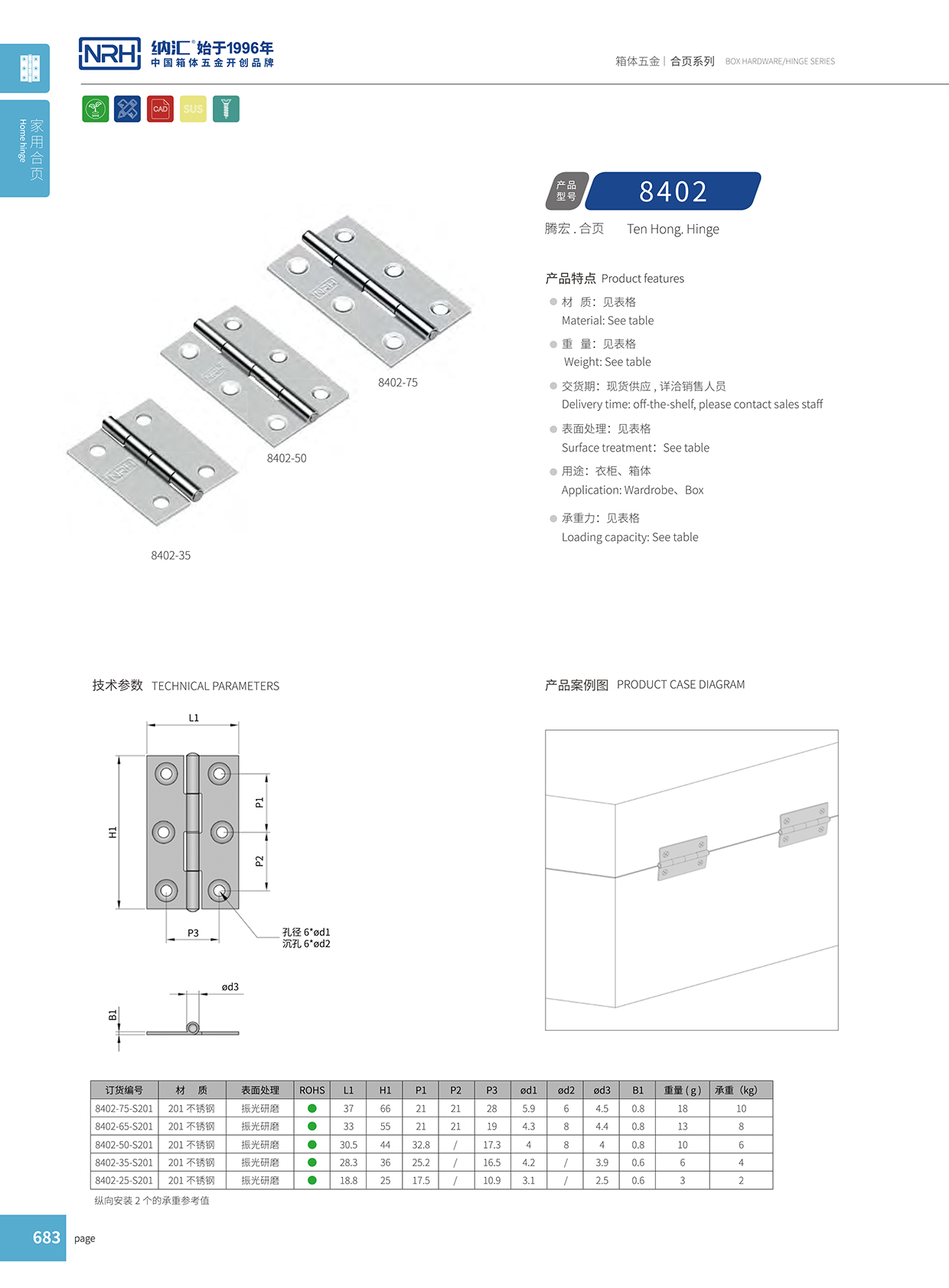 納匯/NRH 8402-50 工業五金合頁